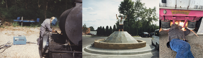 three images of Chuck and his welding projects